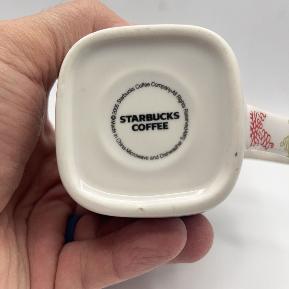 Starbucks 2005 Holiday Square Christmas Mug - Red, Blue, Green Snowflakes Stars - Picture 8 of 10